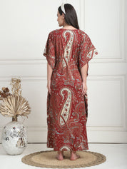 Printed Maroon Cotton Maternity Kaftan Full Length