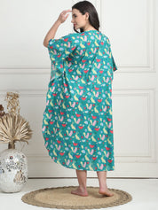 Printed  Sea Green Cotton Maternity Kaftan Calf Length