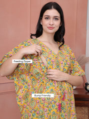 Floral Yellow Cotton Maternity Kaftan