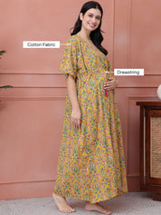 Floral Yellow Cotton Maternity Kaftan