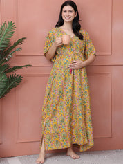 Floral Yellow Cotton Maternity Kaftan