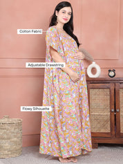 Secret Wish Pink Floral Cotton Maternity Kaftan Full Length