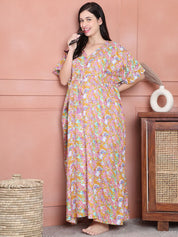 Secret Wish Pink Floral Cotton Maternity Kaftan Full Length