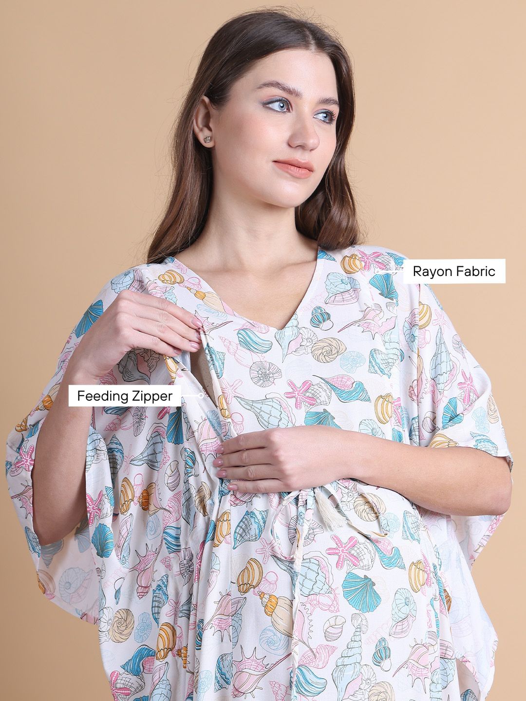 Secret Wish Off White Sea Shell Rayon Maternity Kaftan