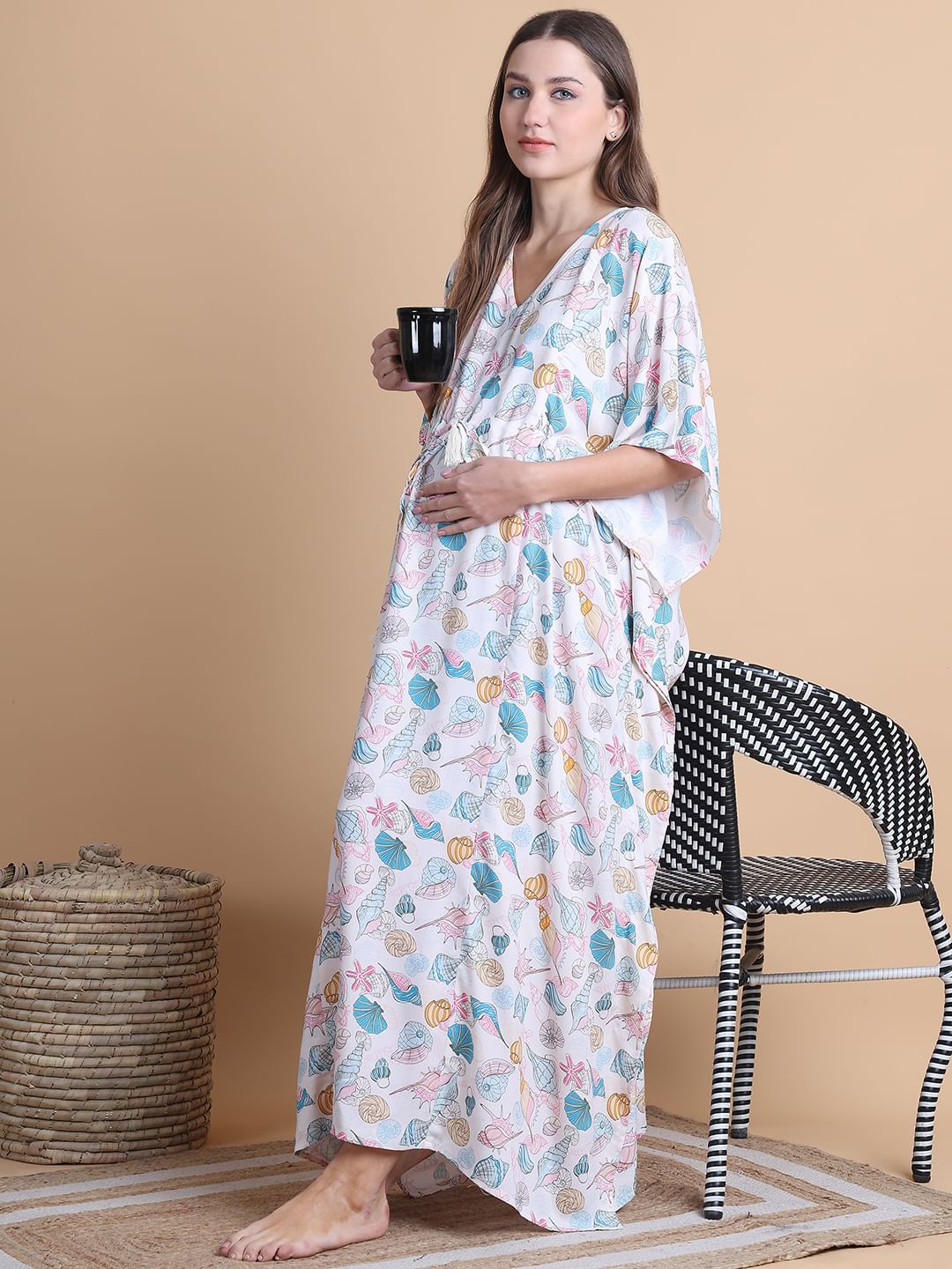 Secret Wish Off White Sea Shell Rayon Maternity Kaftan