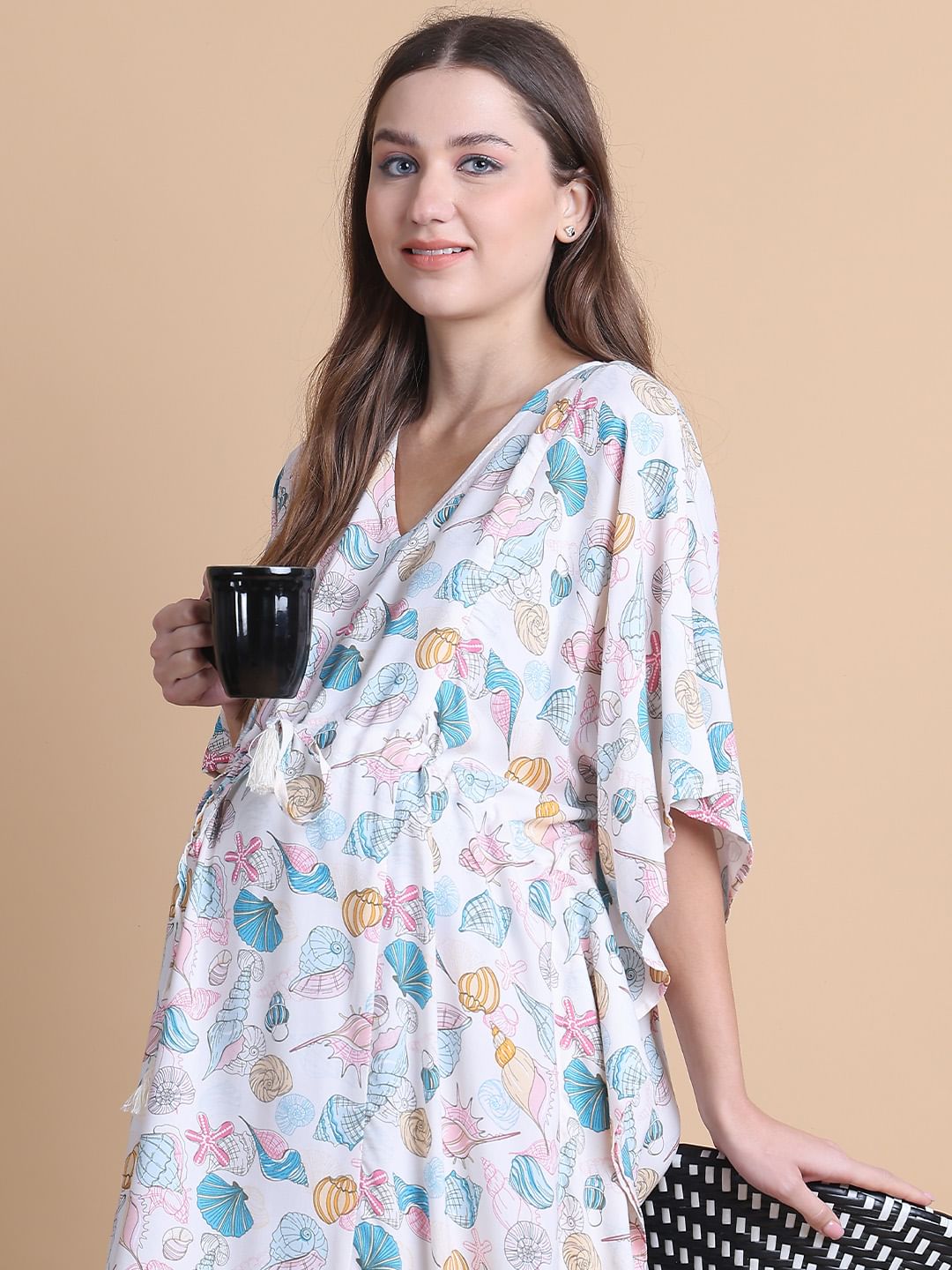 Secret Wish Off White Sea Shell Rayon Maternity Kaftan