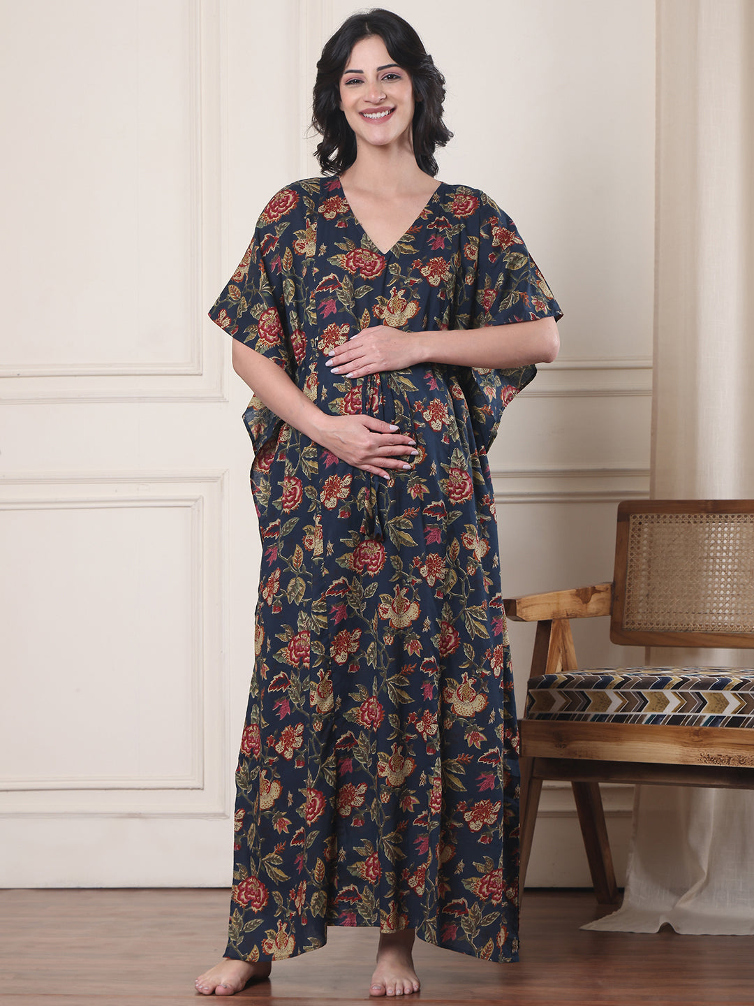 Beige floral love maternity kaftan