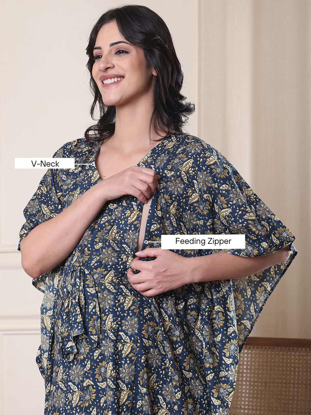 Blue Floral Cotton Maternity Kaftan