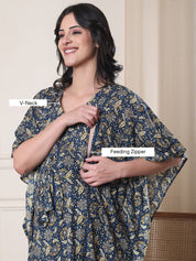 Blue Floral Cotton Maternity Kaftan