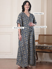 Blue Floral Cotton Maternity Kaftan