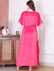 Pink Solid Velvet Maternity Kaftan