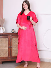 Pink Solid Velvet Maternity Kaftan