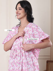 Pink Floral Pure Cotton Maternity Kaftan
