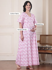 Pink Floral Pure Cotton Maternity Kaftan
