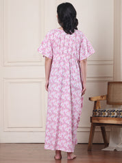 Pink Floral Pure Cotton Maternity Kaftan