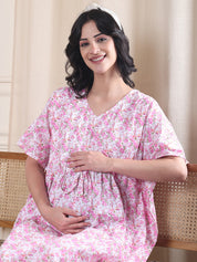 Pink Floral Pure Cotton Maternity Kaftan