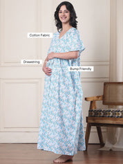 Blue Floral Pure Cotton Maternity Kaftan