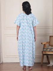 Blue Floral Pure Cotton Maternity Kaftan
