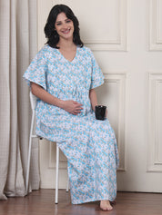 Blue Floral Pure Cotton Maternity Kaftan
