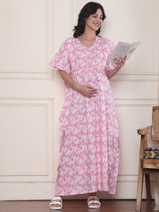 Pink Floral Pure Cotton Maternity Kaftan