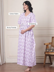 Lavender Floral Pure Cotton Maternity Kaftan