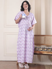 Lavender Floral Pure Cotton Maternity Kaftan