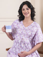 Lavender Floral Pure Cotton Maternity Kaftan