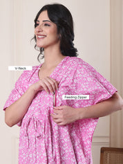 Pink Floral Pure Cotton Maternity Kaftan