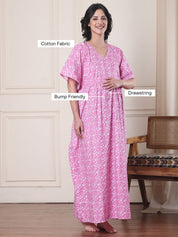 Pink Floral Pure Cotton Maternity Kaftan