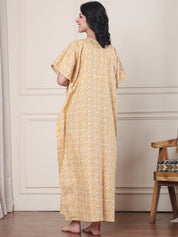 Yellow Floral Pure Cotton Maternity Kaftan