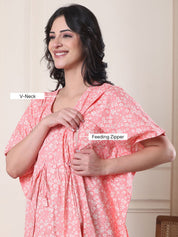 Peach Floral Pure Cotton Maternity Kaftan