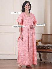 Peach Floral Pure Cotton Maternity Kaftan