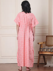 Peach Floral Pure Cotton Maternity Kaftan