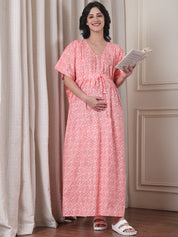 Peach Floral Pure Cotton Maternity Kaftan