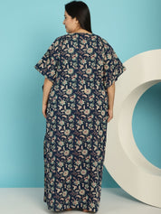 Navy Blue Floral Cotton Plus size Nighty