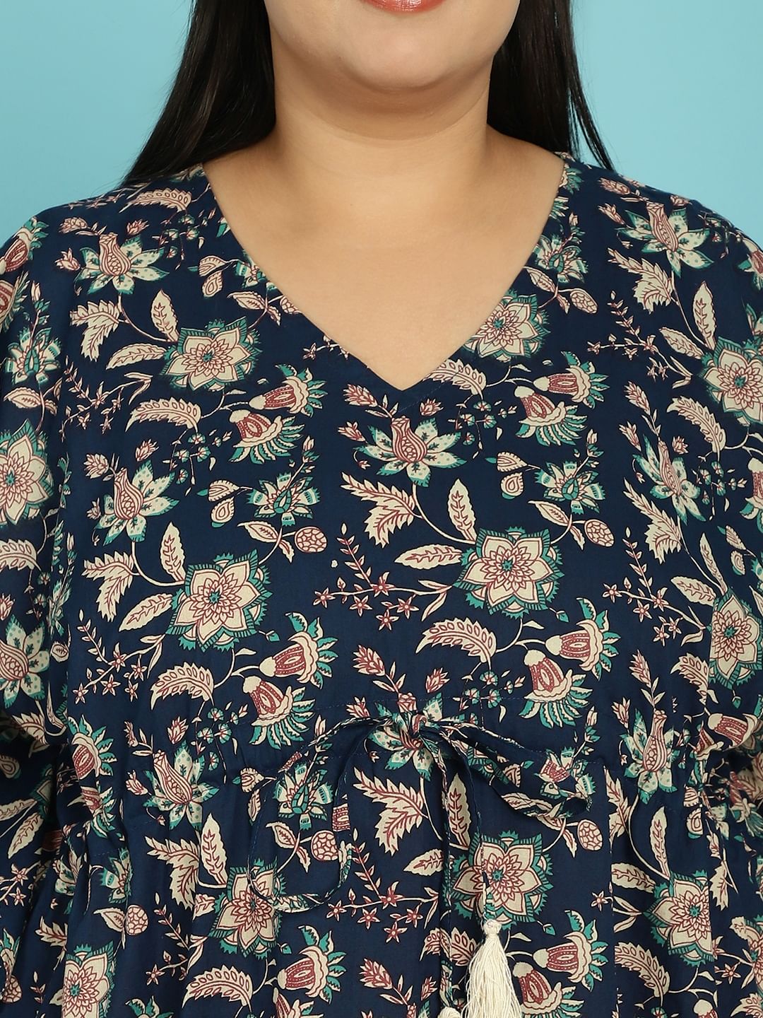 Navy Blue Floral Cotton Plus size Nighty