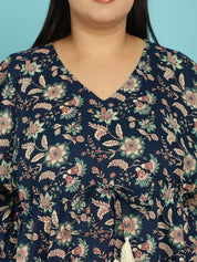 Navy Blue Floral Cotton Plus size Nighty