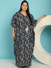 Navy Blue Floral Cotton Plus size Nighty