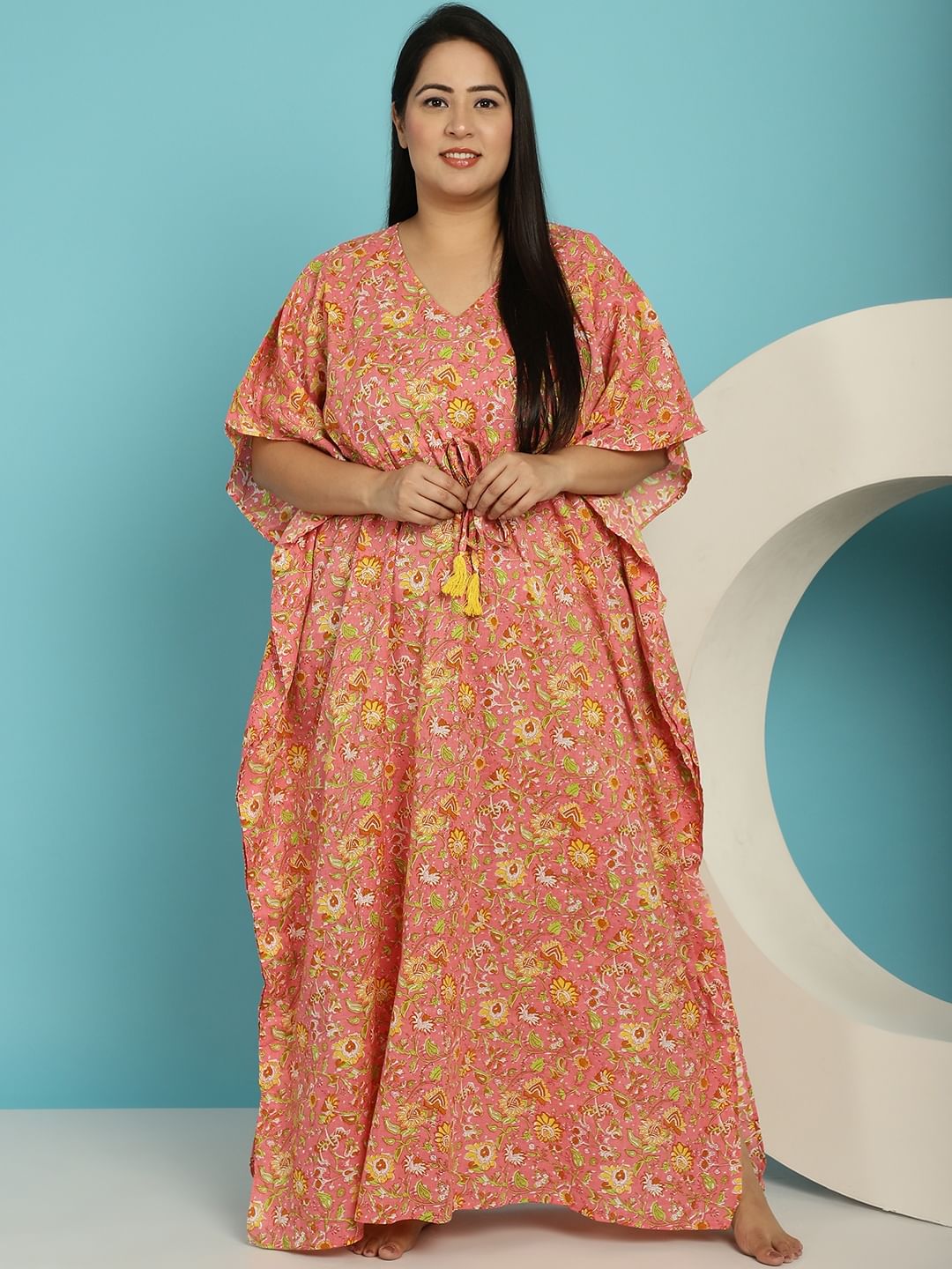 Peach Floral Cotton Plus size Nighty