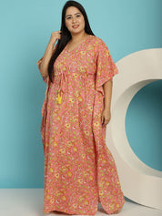 Peach Floral Cotton Plus size Nighty