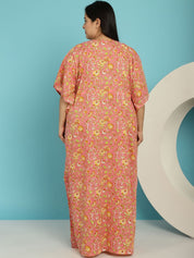 Peach Floral Cotton Plus size Nighty