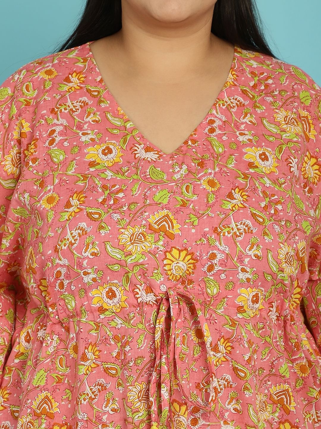 Peach Floral Cotton Plus size Nighty