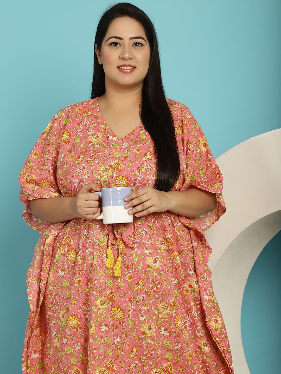 Peach Floral Cotton Plus size Nighty