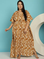 Mustard Floral Cotton Plus size Nighty
