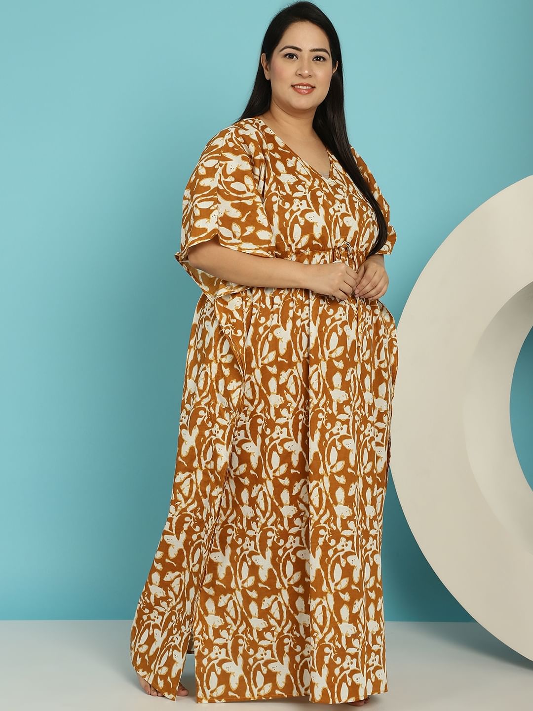 Mustard Floral Cotton Plus size Nighty