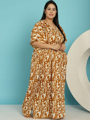 Mustard Floral Cotton Plus size Nighty