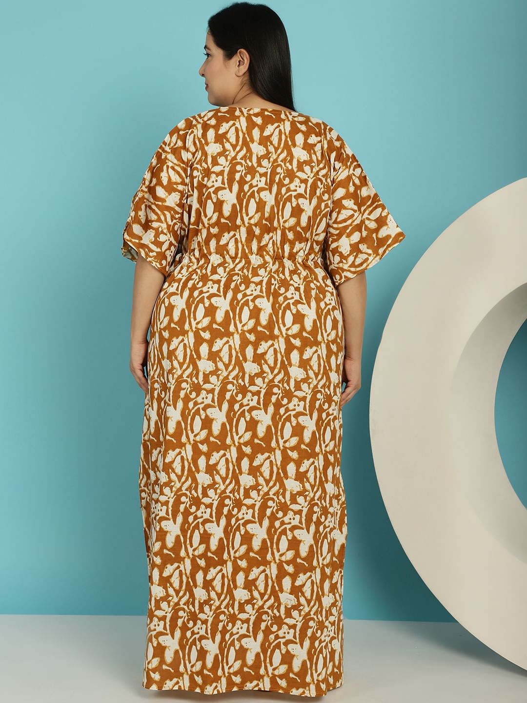 Mustard Floral Cotton Plus size Nighty
