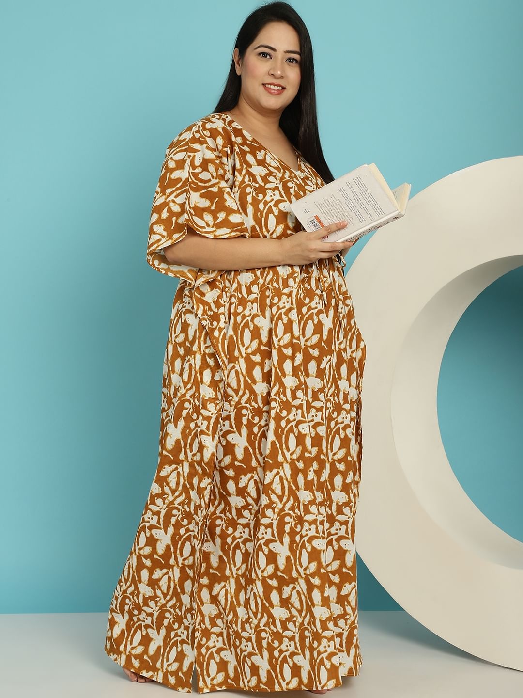 Mustard Floral Cotton Plus size Nighty
