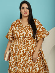 Mustard Floral Cotton Plus size Nighty