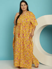 Yellow Floral Cotton Plus size Nighty